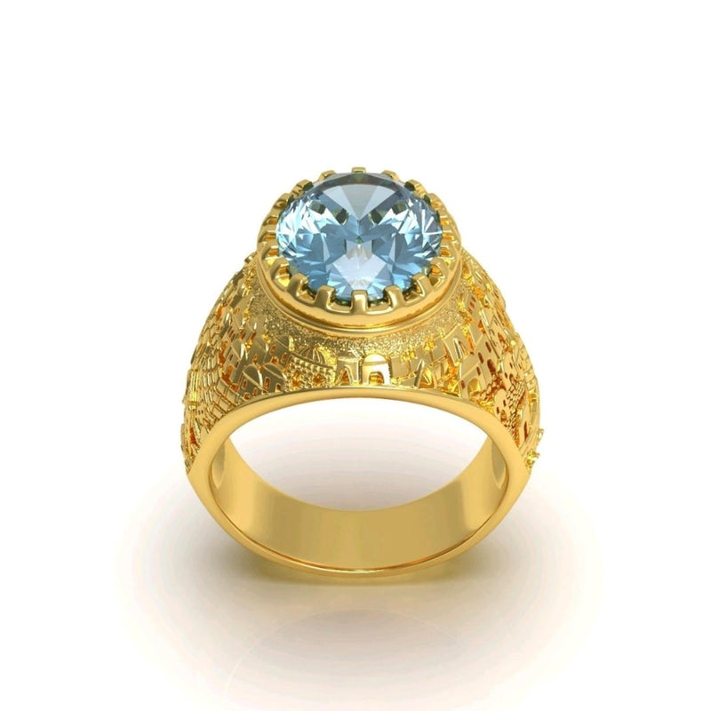 14k Gold Jerusalem Gemstone Ring - Yoel Saadya - JLuxury