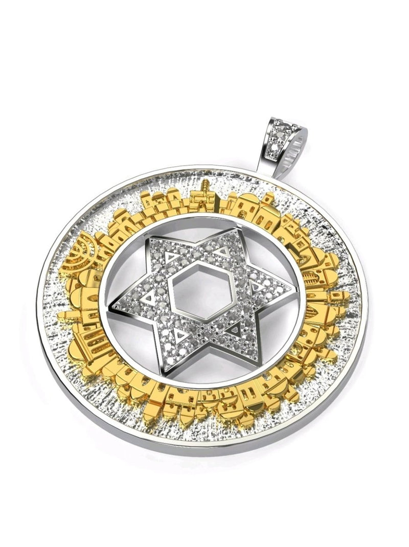 14k Gold Jerusalem Pendant Star of David - Yoel Saadya - JLuxury