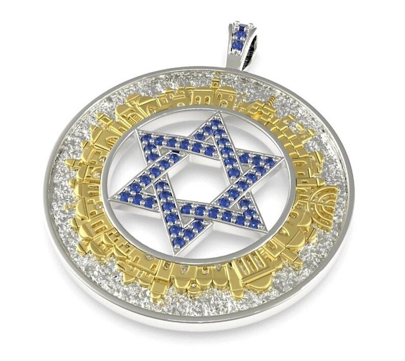 14k Gold Jerusalem Pendant Star of David - Yoel Saadya - JLuxury