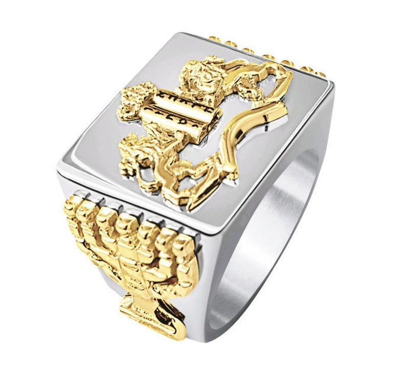 14k Gold Ten Commandments Ring, Lion of Judah - Yoel Saadya - JLuxury