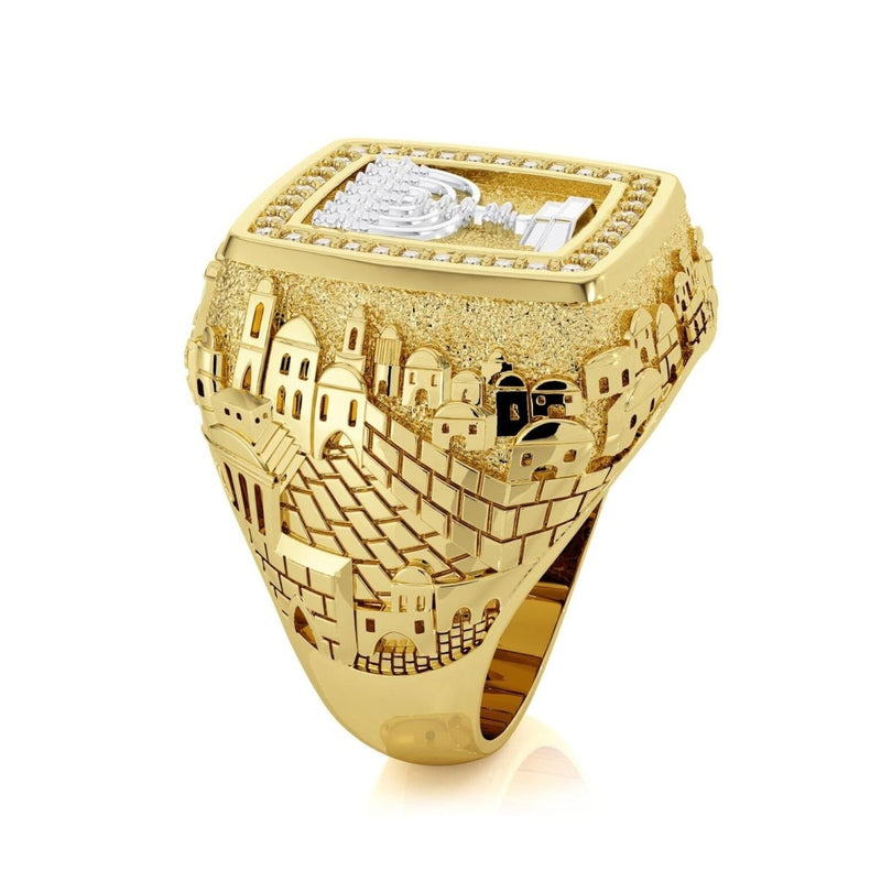 18k Gold Diamond Jerusalem Ring - Yoel Saadya - JLuxury