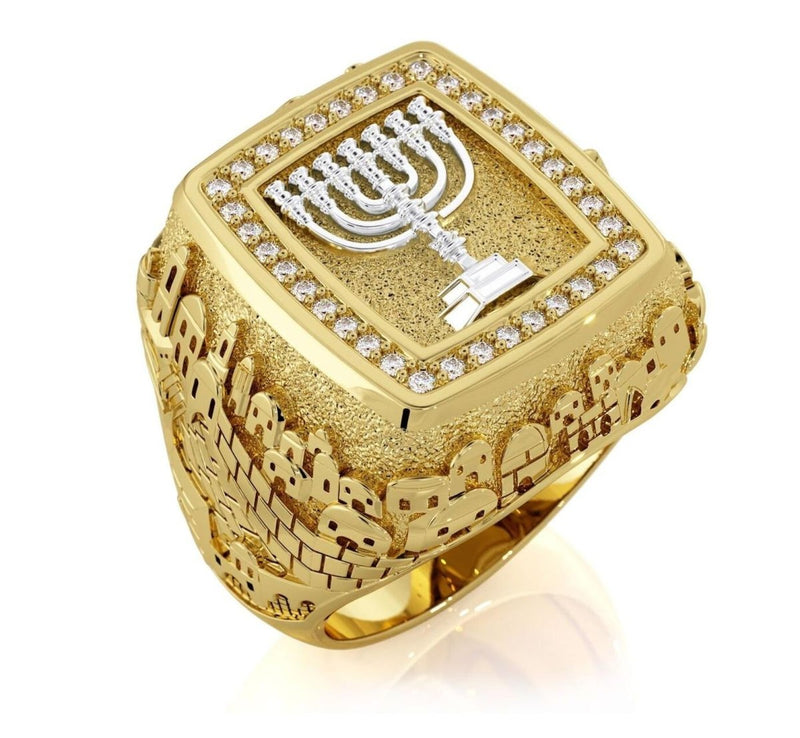 18k Gold Diamond Jerusalem Ring - Yoel Saadya - JLuxury