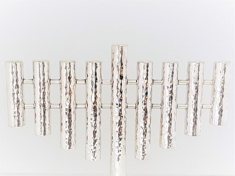 Hammered Sterling Menorah - Bier Judaica - JLuxury