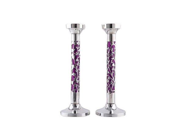 Hand Cut Floral Sterling Silver Candlesticks - Bier Judaica - JLuxury