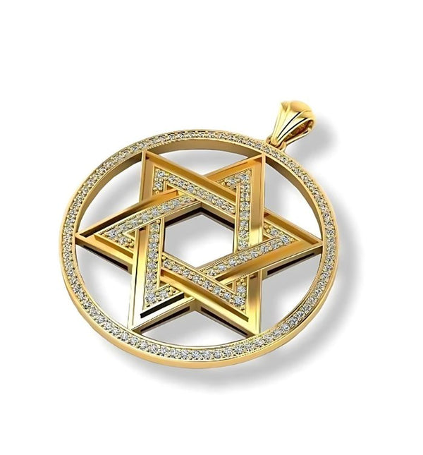 Large 18K Round Gold Star of David Pendant - Yoel Saadya - JLuxury