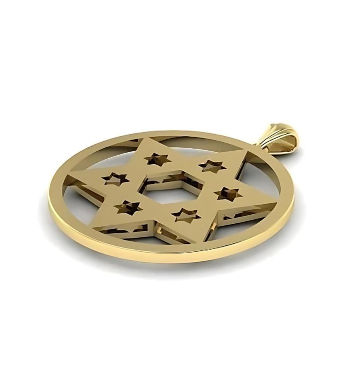 Large 18K Round Gold Star of David Pendant - Yoel Saadya - JLuxury