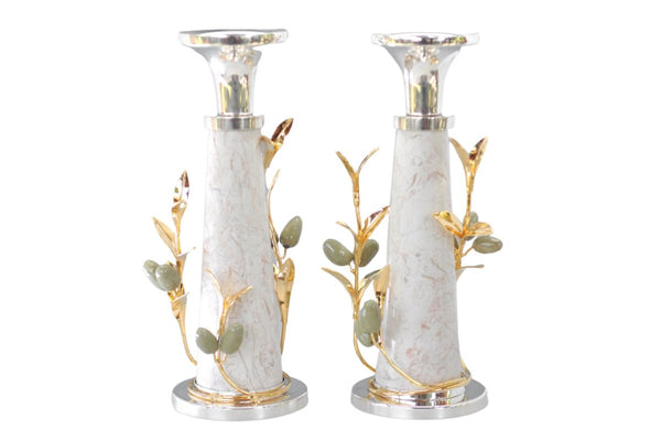 Olive and Stone Shabbat Candlesticks - Itzhak Luvaton - JLuxury