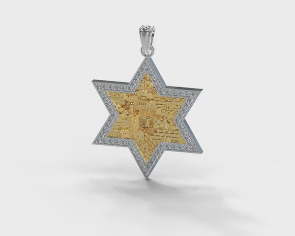 18K Gold Jerusalem Star of David Pendant