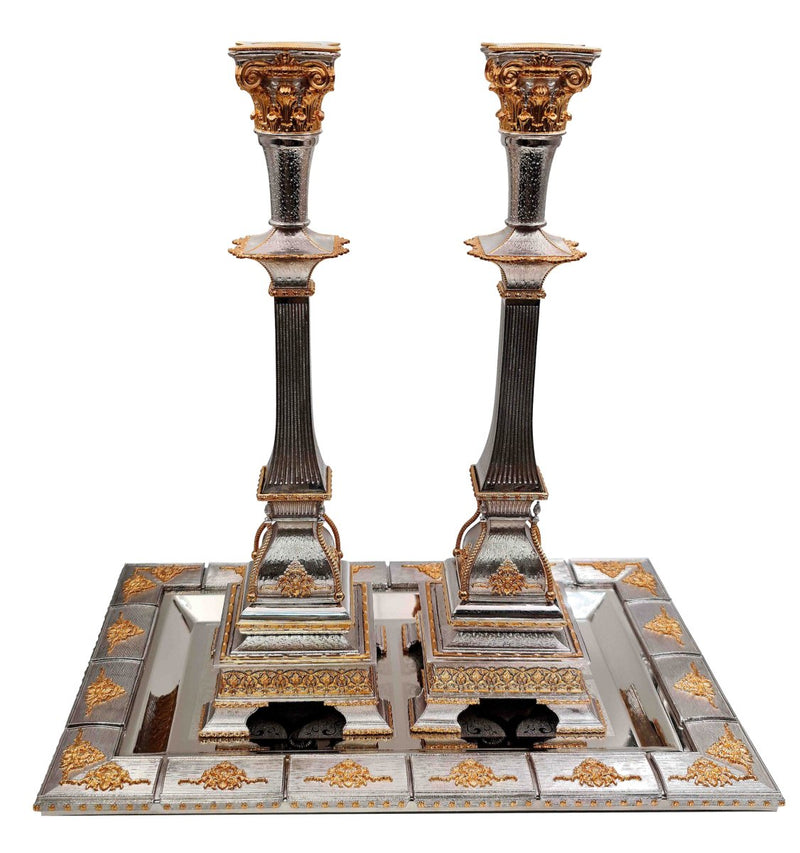 Silver and Gold Shabbat Candlesticks Set - JLuxury Collection - JLuxury