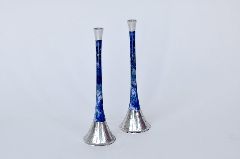 Tall Blue Stone Candlesticks - Itzhak Luvaton - JLuxury