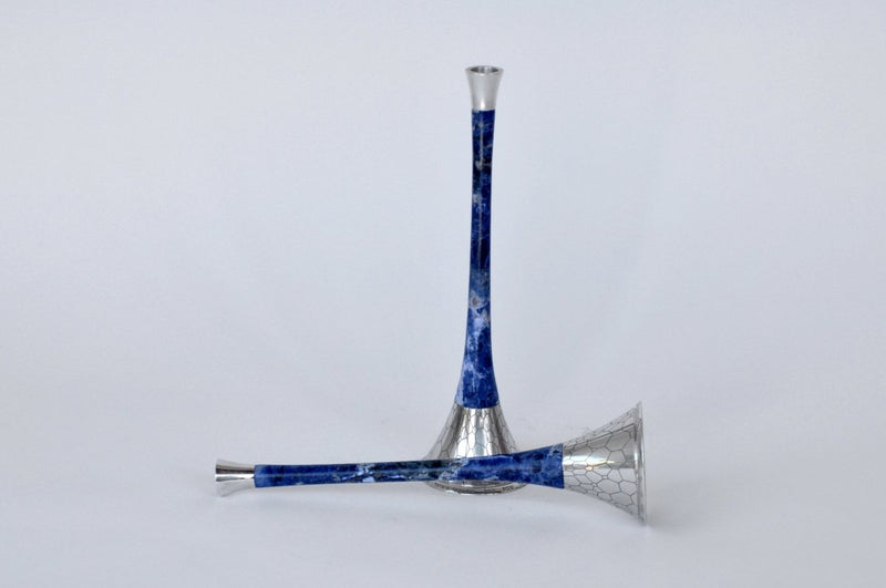 Tall Blue Stone Candlesticks - Itzhak Luvaton - JLuxury